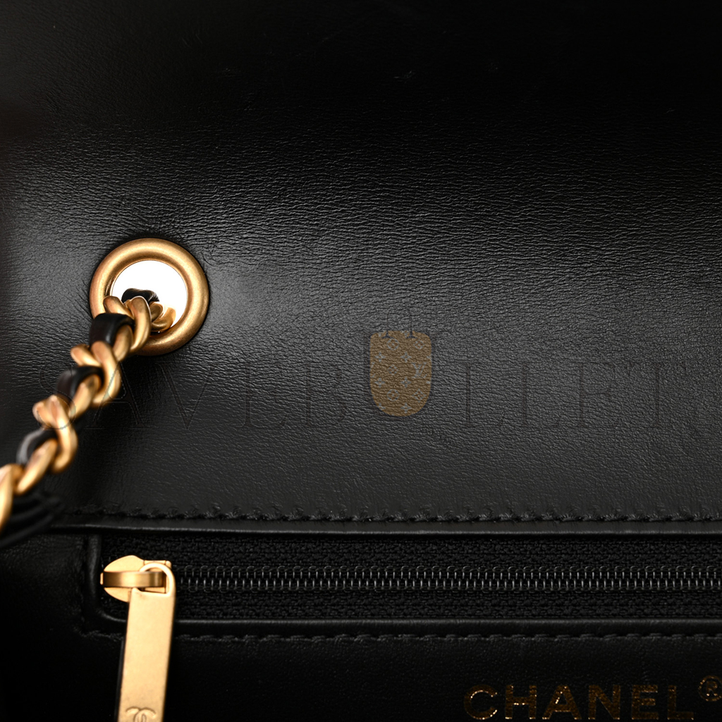Ch*el master mini oversized cc flap bag in shiny quilted lambskin black as5026 (19*13.5*7cm)